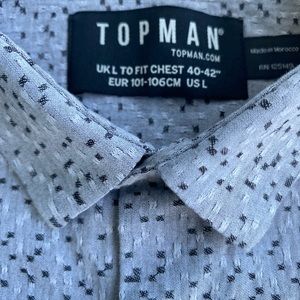 Topshop Topman shirt, short sleeved, button down, gray with black specks Large